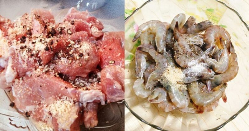 Tẩm ướp thịt tôm thấm đẫm gia vị